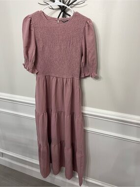BTFBM Women’s Small Dusty Rose Smocked Maxi Dress Puff Sleeve
